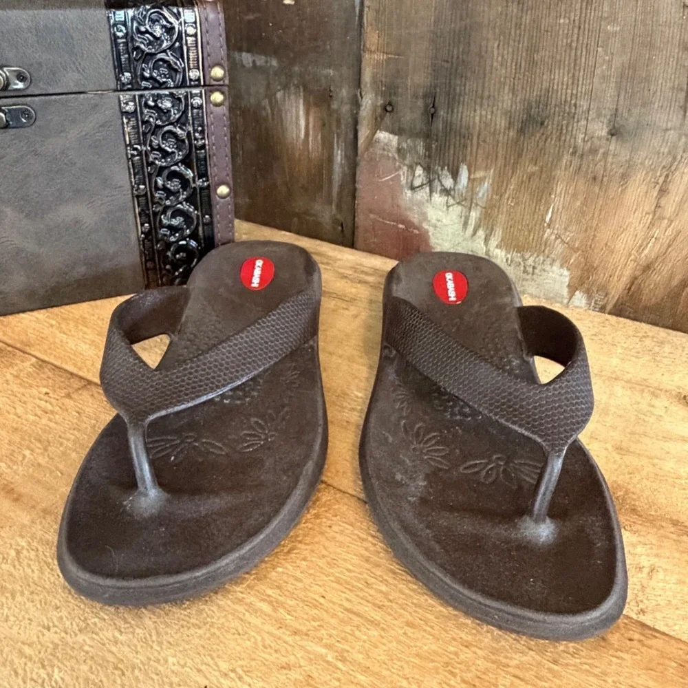 Okabashi Maui Brown Flip Flop Sandals Men's Size L (9-10) Made in USA Beach